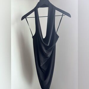 Backless Draped Black Women's Dress